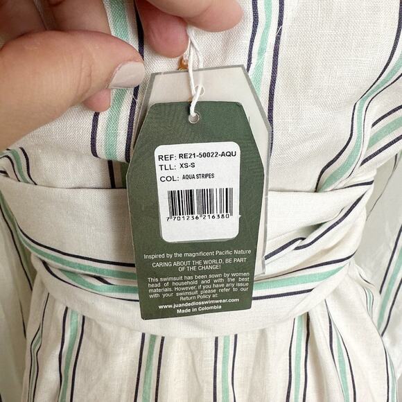 Juan de Dios Leticia Multicolor Striped Linen Embroidered Wrap Maxi Dress - Picture 8 of 8